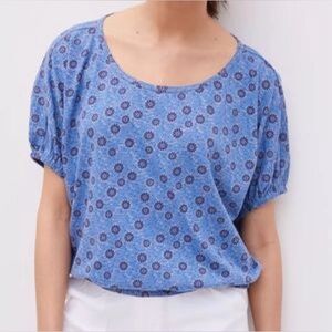 Anthropologie Daily Practice Blue Floral Synched Crop Short Sleeve Top
